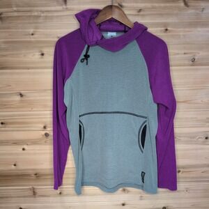 Melanzana Microgrid Fleece Hoodie Womens Large Purple Grey Outdoor Hiking